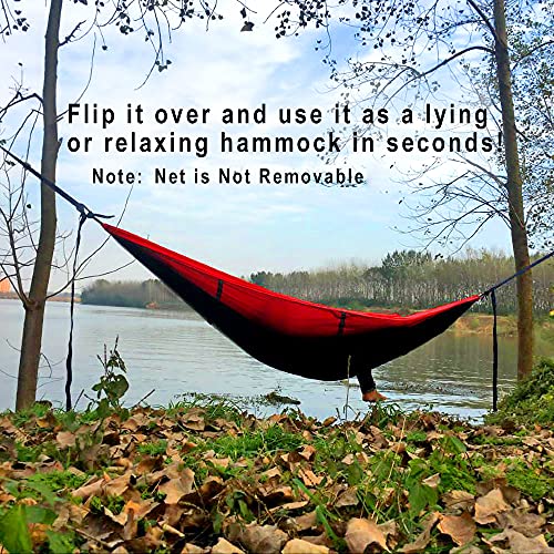 Image of Sunyear Camping Hammock, Portable Single & Double Hammock with Net, 2 Person Hammock Tent with 2 * 10ft Straps, Best for Outdoor Hiking Survival Travel
