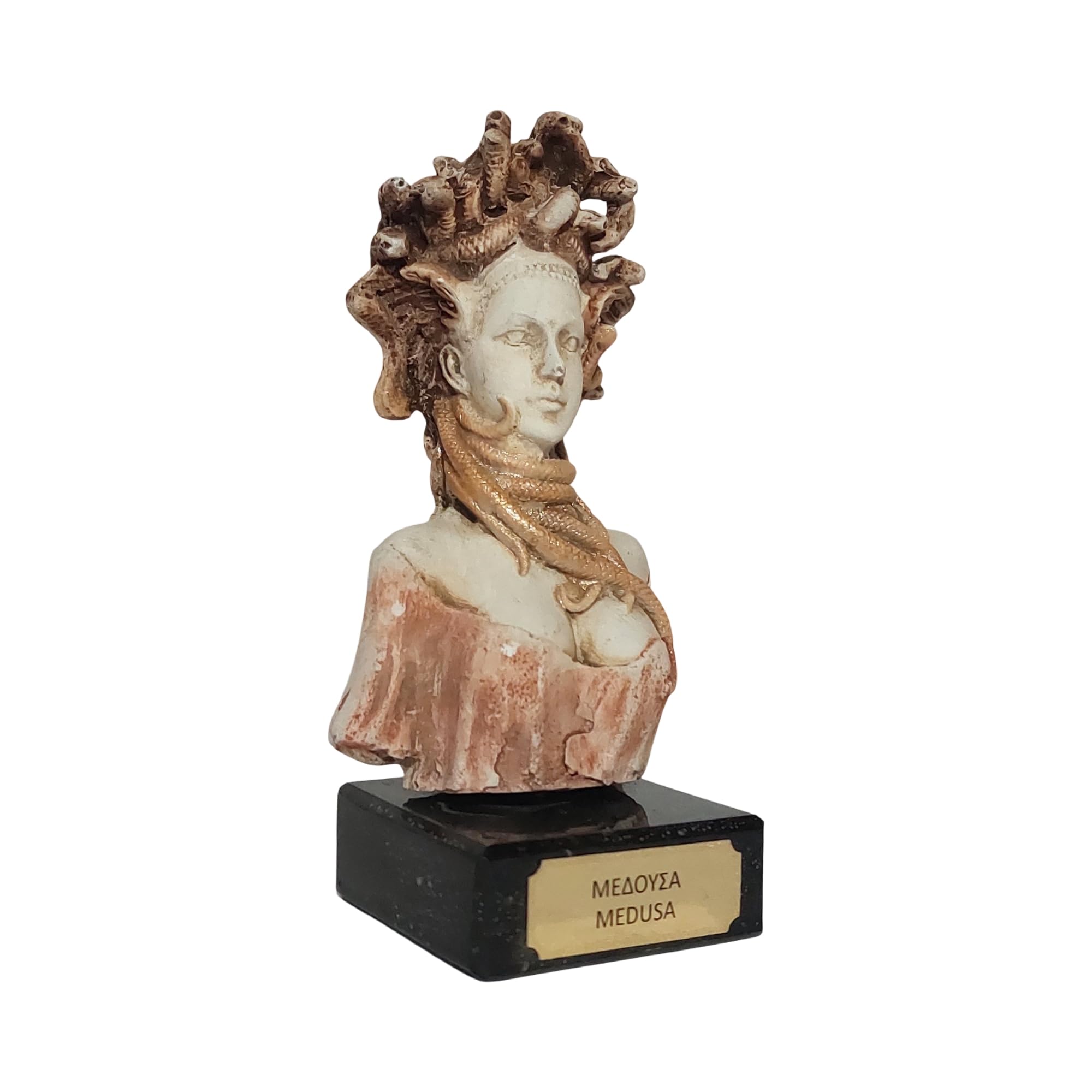 Meduza potwora popiersie tynkowa statuetka z marmurową podstawą mitologia grecka 14,5 cm