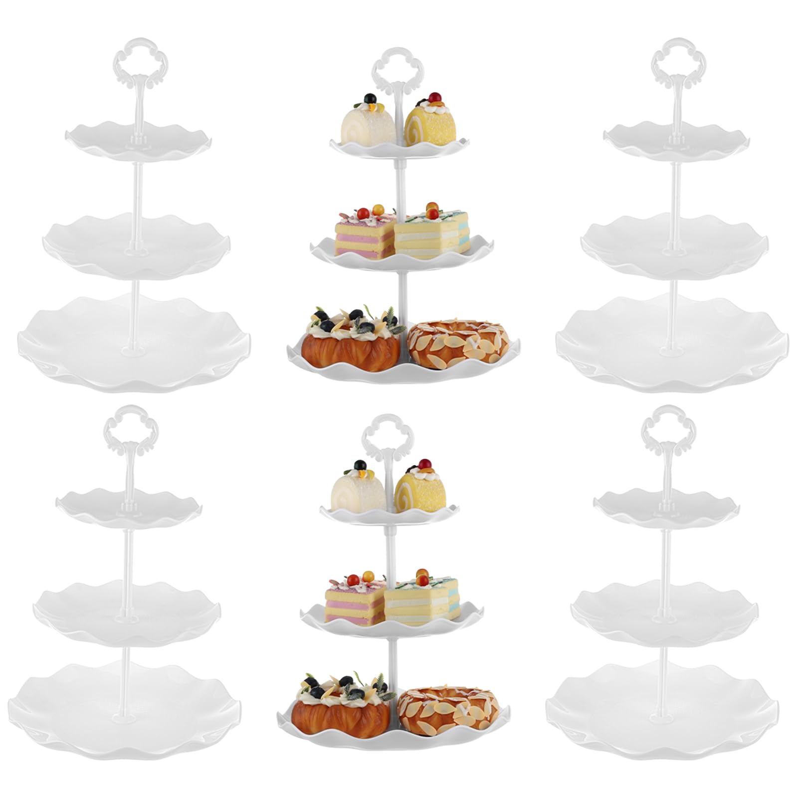 Paquete de 6 soportes para tartas, soporte para cupcakes de 3 niveles, soporte de plástico para tartas de 33 cm de altura, soportes reutilizables para té de la tarde para boda, cumpleaños