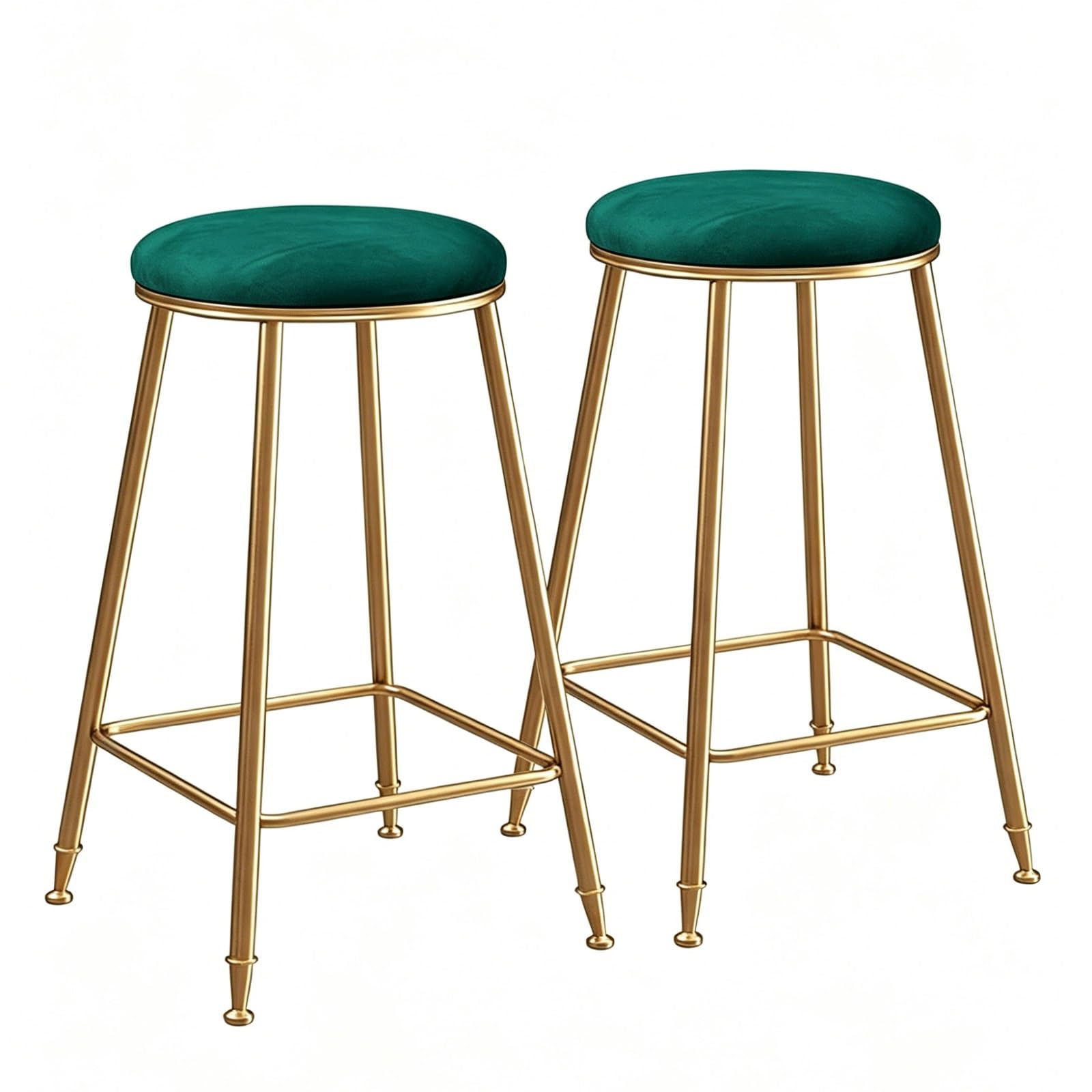 HNYJVZEVG Set of 2 Velvet Bar Stools,Round Padded Counter Stools with Gold Metal Frame, Fixed Height Bar Chairs with Footrest High Chair(Gr�n,65cm (25inch))