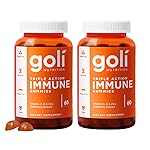 Goli Triple Action Immune Gummies with Vitamin C, D, Zinc - Elderberry Extract, Echinacea, Turmeric, Ginger - Vegan, Non-GMO, Gluten-Free - 120 Count (Pack of 2)