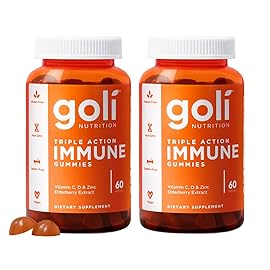 Goli Triple Action Immune Gummies with Vitamin C, D, Zinc - Elderberry Extract, Echinacea, Turmeric, Ginger - Vegan, Non-GMO, Gluten-Free - 120 Count (Pack of 2)
