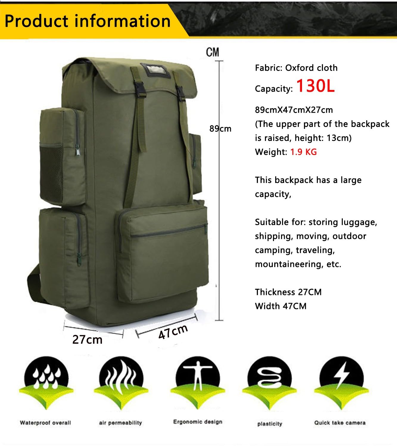 Camping Rucksack Grosser Rucksack Militärrucksack Für Outdoor Fur Camouflage Notfallrucksack Wasserdicht Survival Gefüllt Fluchtrucksack Notfall Backpack 130L Großer Rucksack