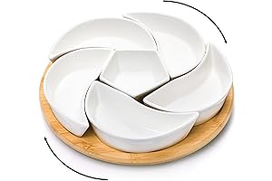 Ceramic Lazy Susan Serving Tray: Rotating Divided Server with 6 Compartments for...