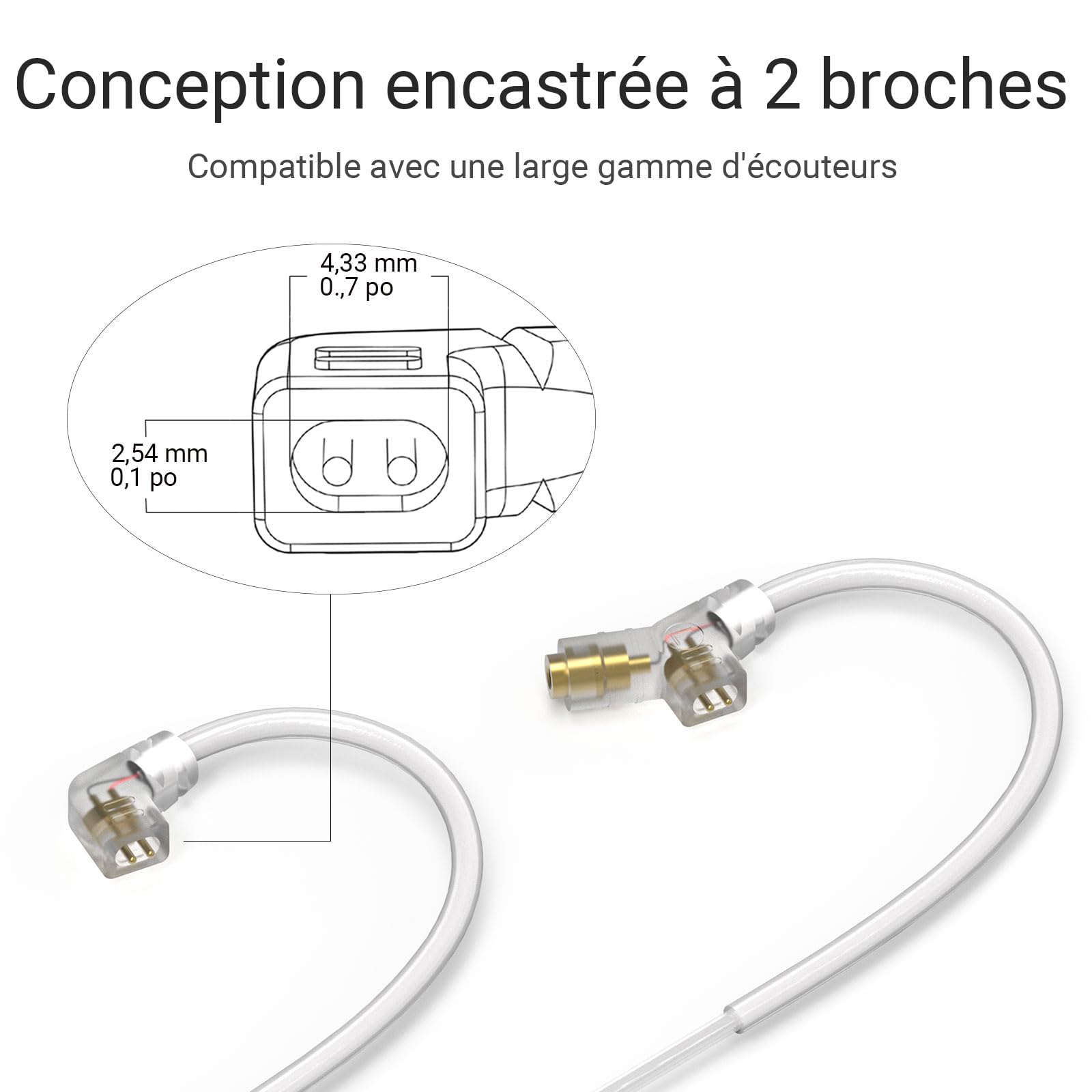 Cubilux Câble IEM 3.5mm 2 Broches 0.78mm avec Microphone, Fil d'Écoute à Cuivre OFC Argenté et Micro-Braccio Détachable pour Wan'er S.G, ZS10 Pro, ZS10 Pro X, ZSN PRO, ZSX, 1,2 mètres
