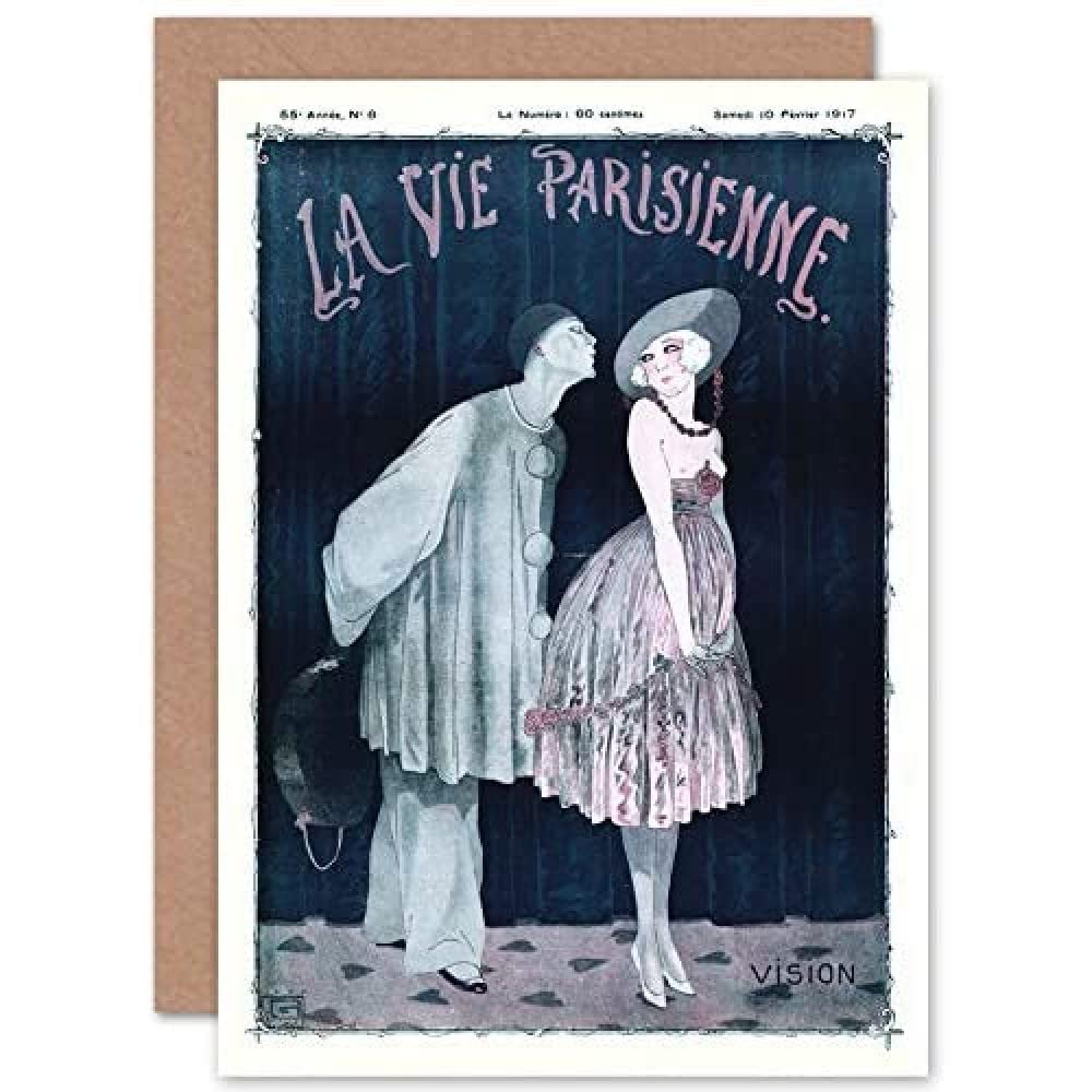 Artery8 Kissing Clown La Vie Parisienne Kissing Pierrot Clown Magazine Cover Sealed Greeting Card Plus Envelope Blank Inside