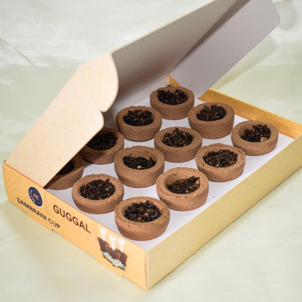 Sanjeevani Fragrance Dhoop Natural Guggal loban Cups Set of 12 Cups with Burner Plate dhoop Cups for Home Pooja