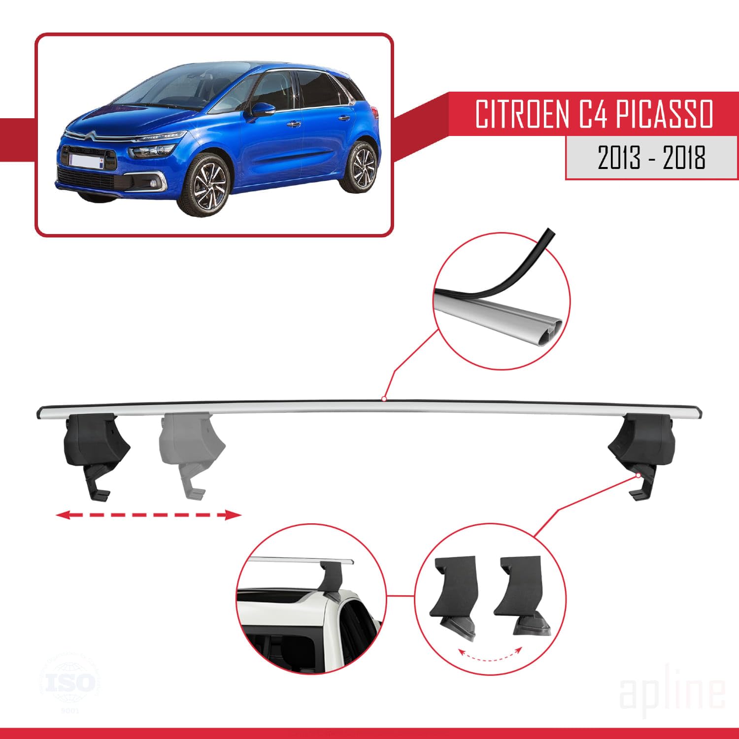 Compatible con Citroen C4 Picasso 2 2013-2018 Ace-4 Barras de Techo Auto Portaequipajes Barras Transversales Gris Aluminio 2 Barras