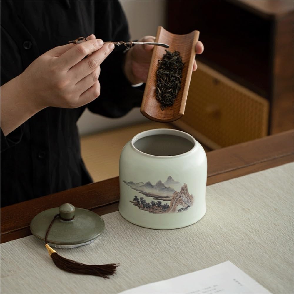 Tarro De Azúcar Recipiente de cerámica for almacenar té a Granel, Tarro for condimentos Cocina for el hogar, Juego Chino, Caja Regalo con Doble Bote De Té