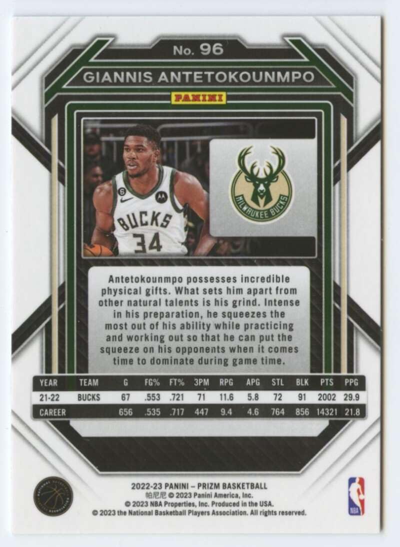 Amazon.com: 2022-23 Panini Prizm #96 Giannis Antetokounmpo