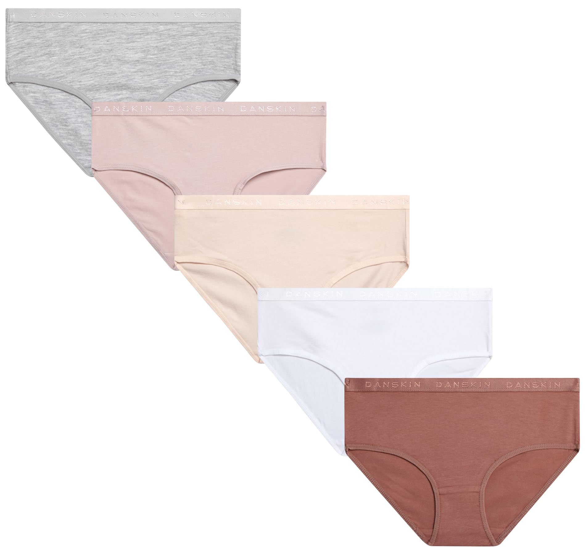 Danskin Girls Underwear Hipster Briefs - 5 Pack Comfort Stretch Breathable Cotton Underwear Hipster Panties for Girls 4-12
