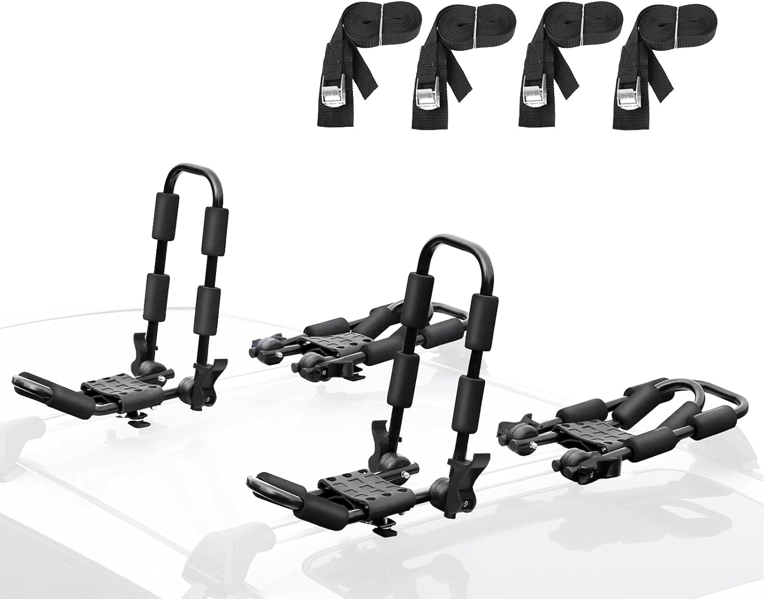 Leader Accessories Folding Kayak Rack 4 PCS/Set J Bar Car Roof Rack for Canoe Surf Board SUP On Roof Top Mount on SUV, Car and Truck Crossbar with 4 pcs Tie Down Straps Leader Accessories Folding Kayak Rack 4 PCS/Set J Bar Car Roof Rack for Canoe Surf Board SUP On Roof Top Mount on SUV, Car and Truck Crossbar with 4 pcs Tie Down Straps