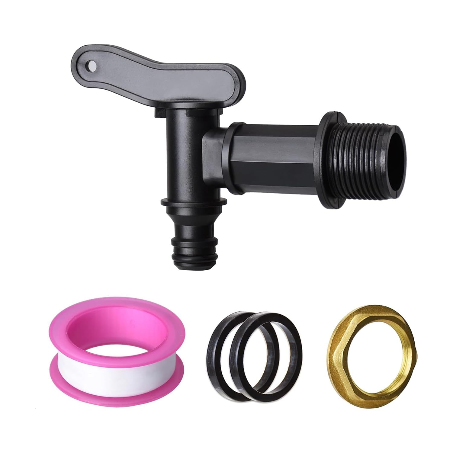 Greethga 3/4in Water Butt Tap Plastic Snap-Fit Hosepipe Rain Barrel Water Butts with Brass Nut 1Set
