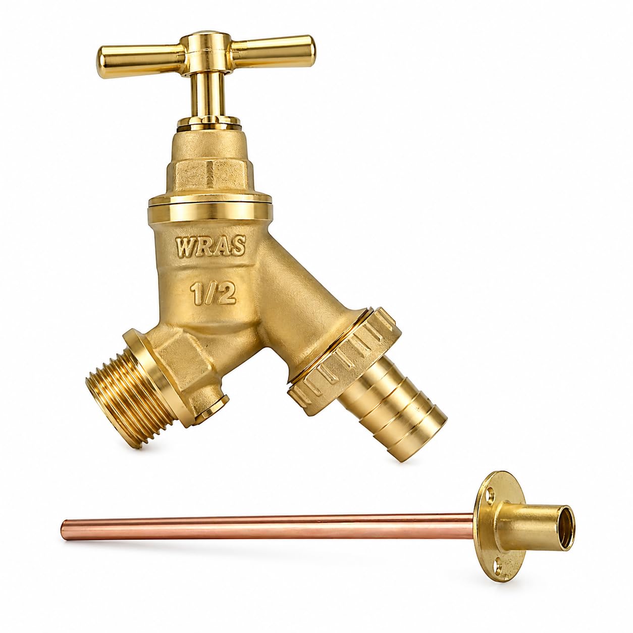 Shiv Brass Outdoor Garden Tap With 1/2 Inch Doble Check Valve | Heavy Duty Outdoor Bib Tap With Hose Connector | Wras Approved. (Double Check Tap + 15Mm Wallplate 35Cm Tube)