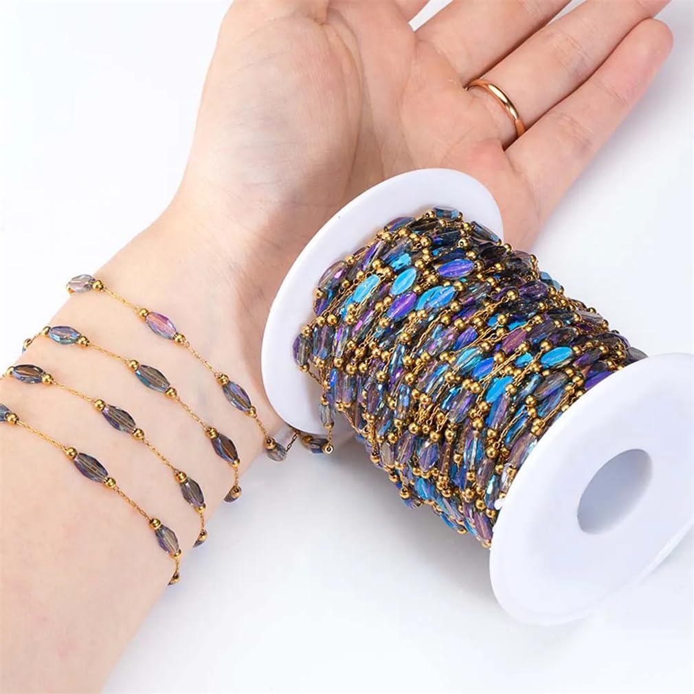 Schmuck verlängerte Ketten aus Edelstahl, 2 Meter 1 Meter Steine ​​Perlen Edelstahl Bunte Kristallperlen Ketten for DIY Halskette Armband Schmuckherstellung(2,1meter)