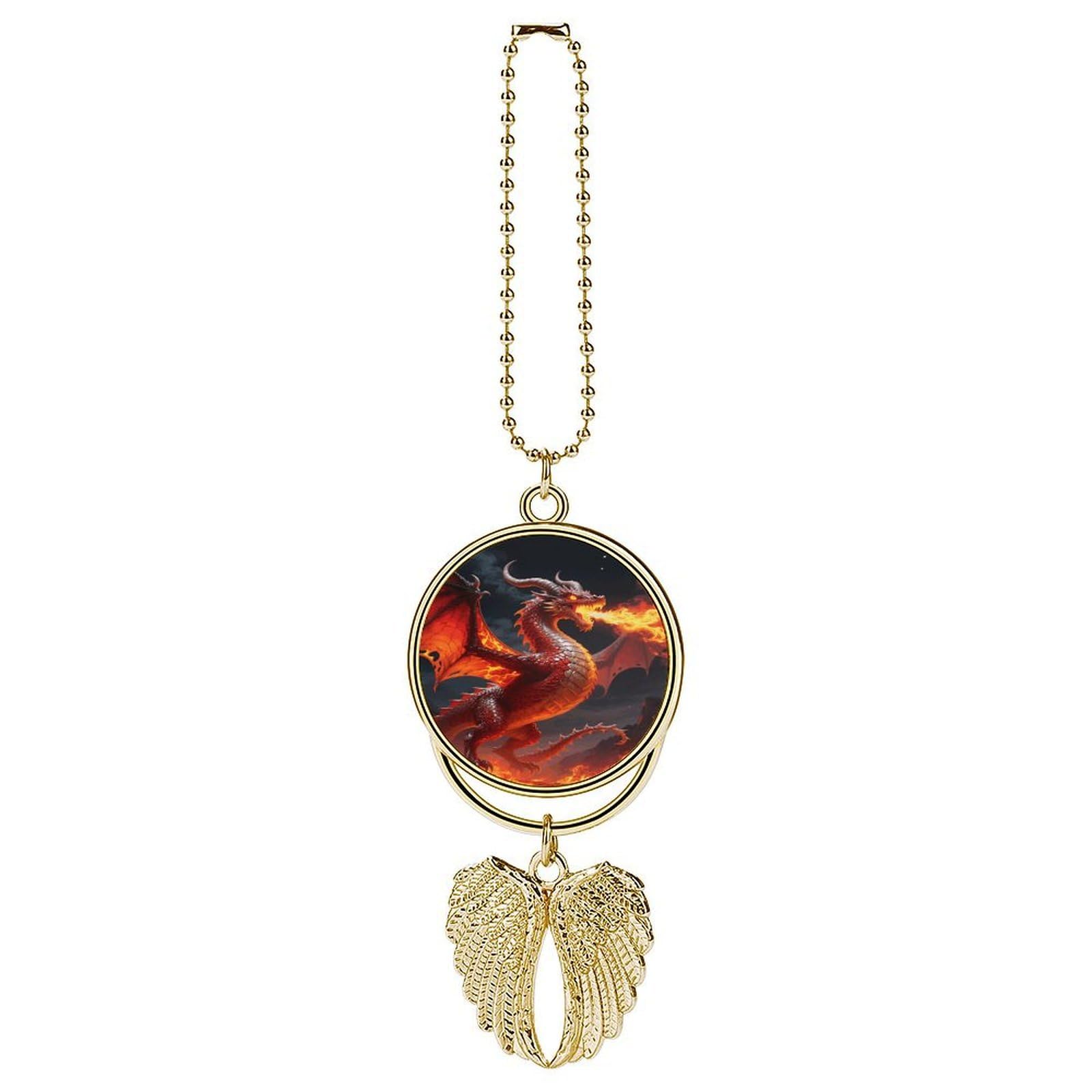 Fire Dragon Car Pendant Car Rearview Mirror Pendant Custom Photo Car Hanging Ornament Car Rear View Mirror Hanging Accessories Angel Wing Car Charm Gift for Men Women