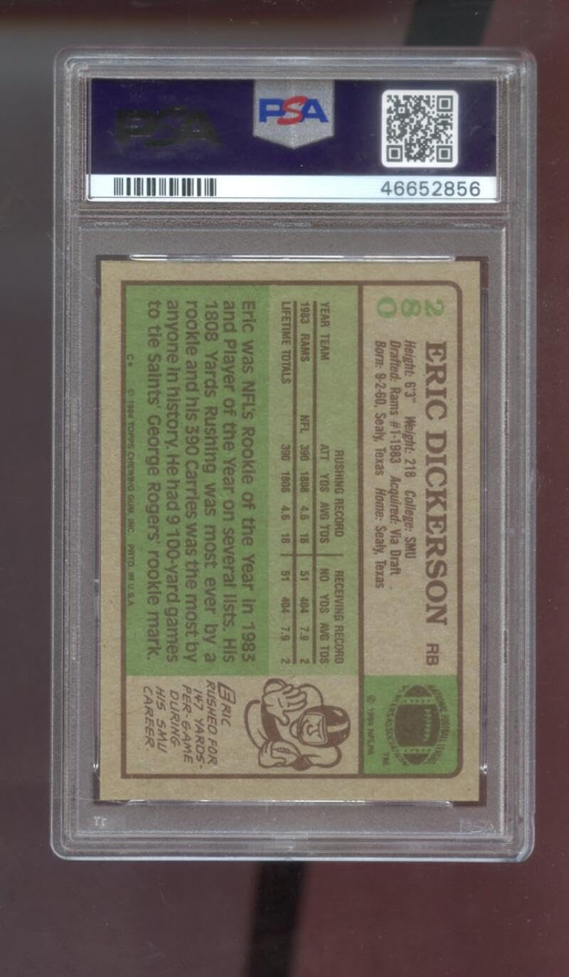 Amazon.com: 1984 Topps #280 Eric Dickerson Rams RC ROOKIE PSA 8 NM