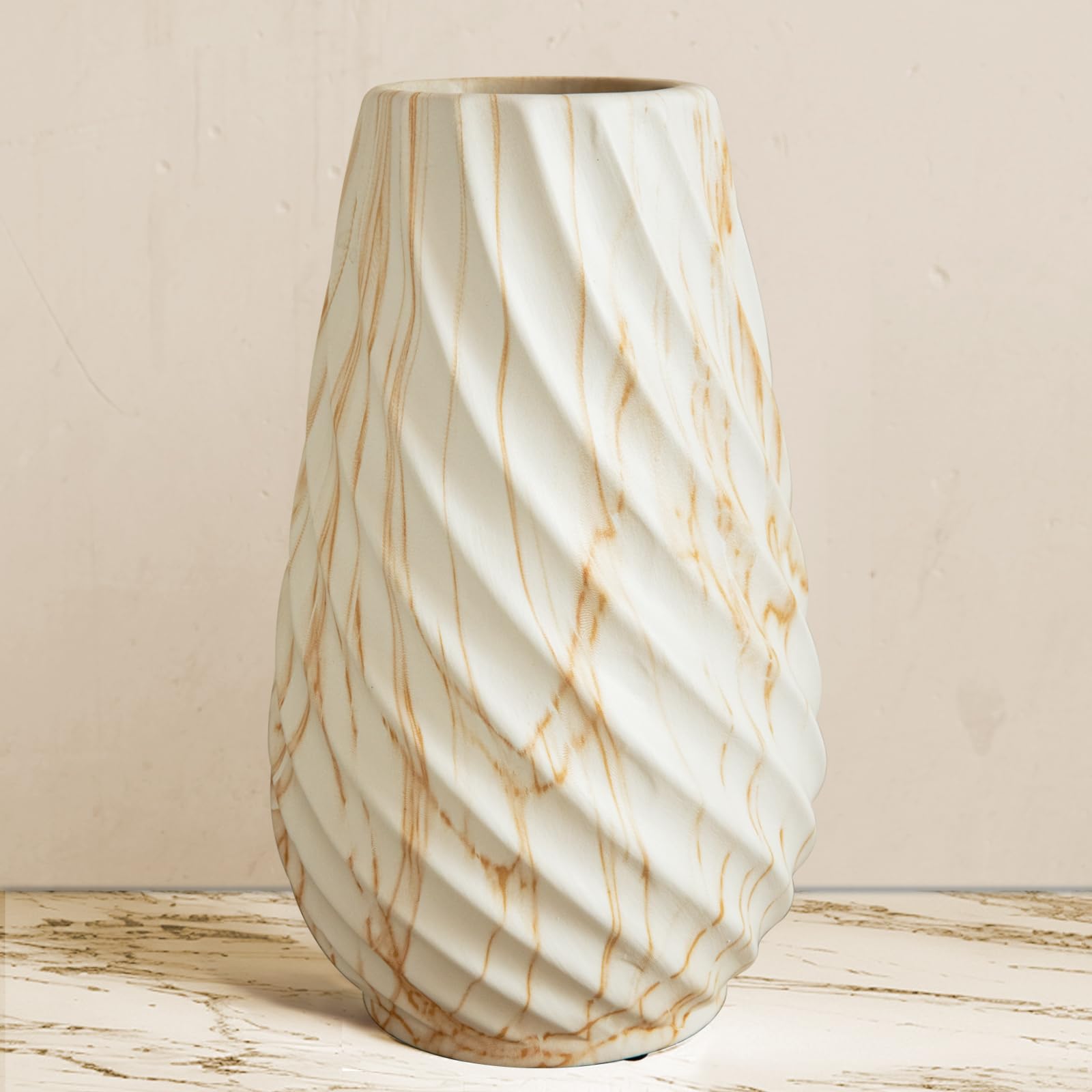 MEAKEO 10 inch Tall Ribbed Ceramic Vase for Flowers,Boho Vases for Pampas Grass,Fluted vase,Simple Modern Decorative Vase for Home Decor Table