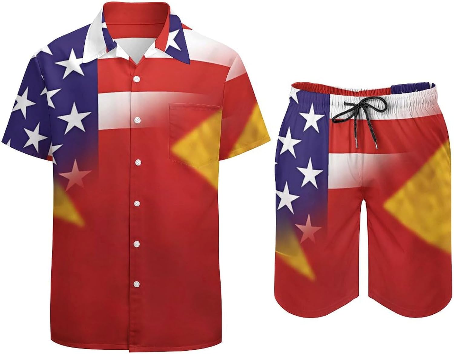 US Tigray Combined Flag Men's Summer Beach Outfits Shirt And Shorts Set 2 Piece Vacation Swimwear