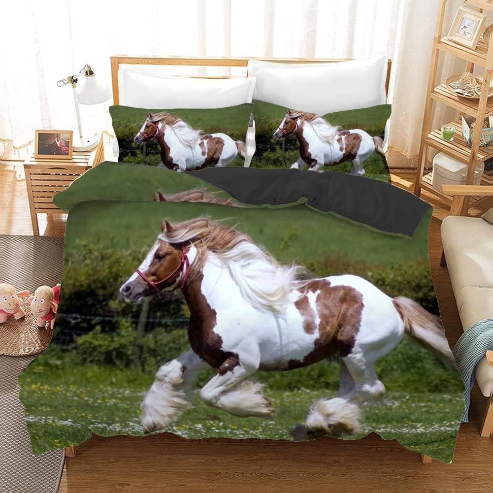 LMMSMGS King Size Duvet Cover Sets Pony Bedding for Kids Aldult Duvet Cover with Zipper Closure Hypoallergenic Microfiber Quilt Cover 90.5"x 86.6" + 2 Pillowcases 19.7"x 29.5"
