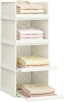 Wardrobe Storage Drawers, 32.5cm Closet Organiser, 4pcs Stackable Shelf