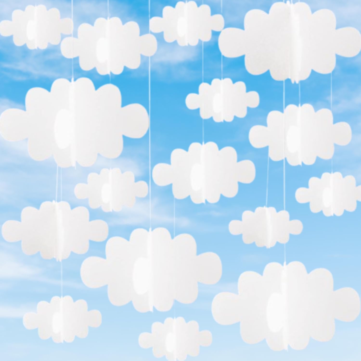 16 Pcs Fake Clouds for Ceiling Decor, 3D Hanging Cloud Decorations - Artificial Felt Cloud Props for Artistic Stage, Wedding,Children's Room, Baby Baptism & Party Backdrop Decorations