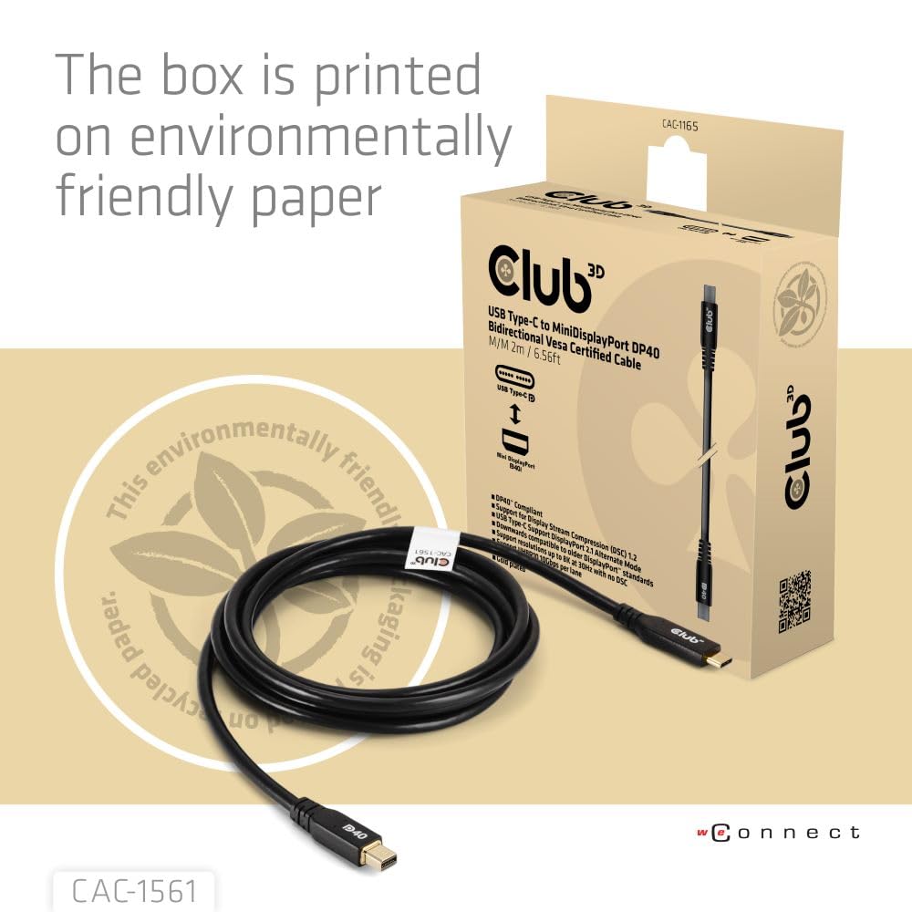 CLUB3D CAC-1561 Cavo DisplayPort 2 m Mini DisplayPort USB Tipo-C Nero