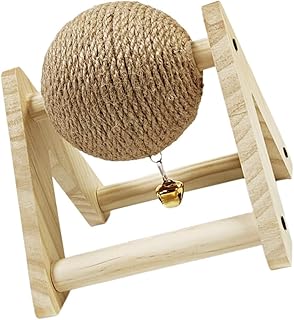 ABOOFAN Cat Scratcher Toy with Sisal Ball Cats Scratching Rope Ball Interactive Rotatable Wood Pet Scratcher Toys Durable for Indoor Kitties to Grind Claws Pet Furniture Supplies