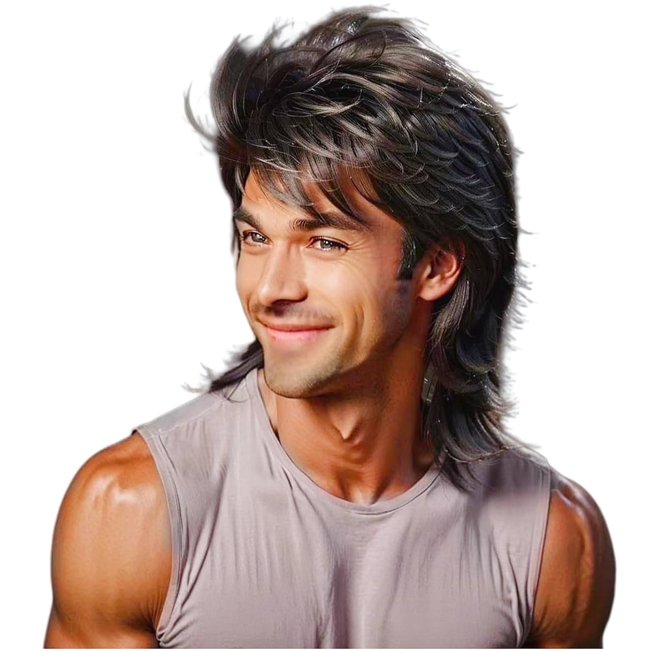 Mullet Wig Brown 80s Men Wig,Punk Rocker Hair Party Daily Halloween Costumes Long Wigs