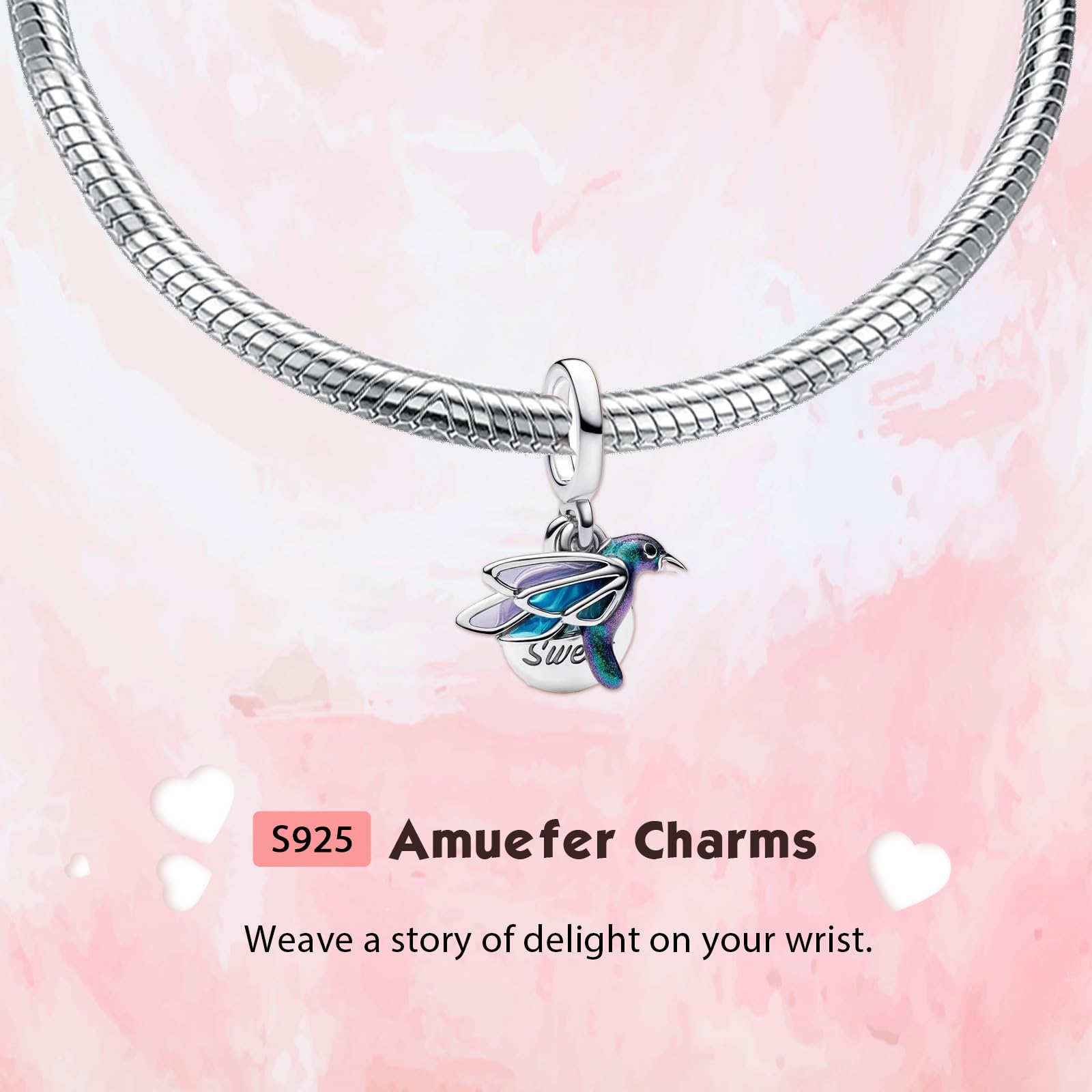 Oiseaux Volants Multicolores Charms pour Bracelets et Colliers, Argent Sterling Charme Saint Valentin Noël Anniversaire Bijoux Cadeaux pour Femme Fille Maman Épouse Amis