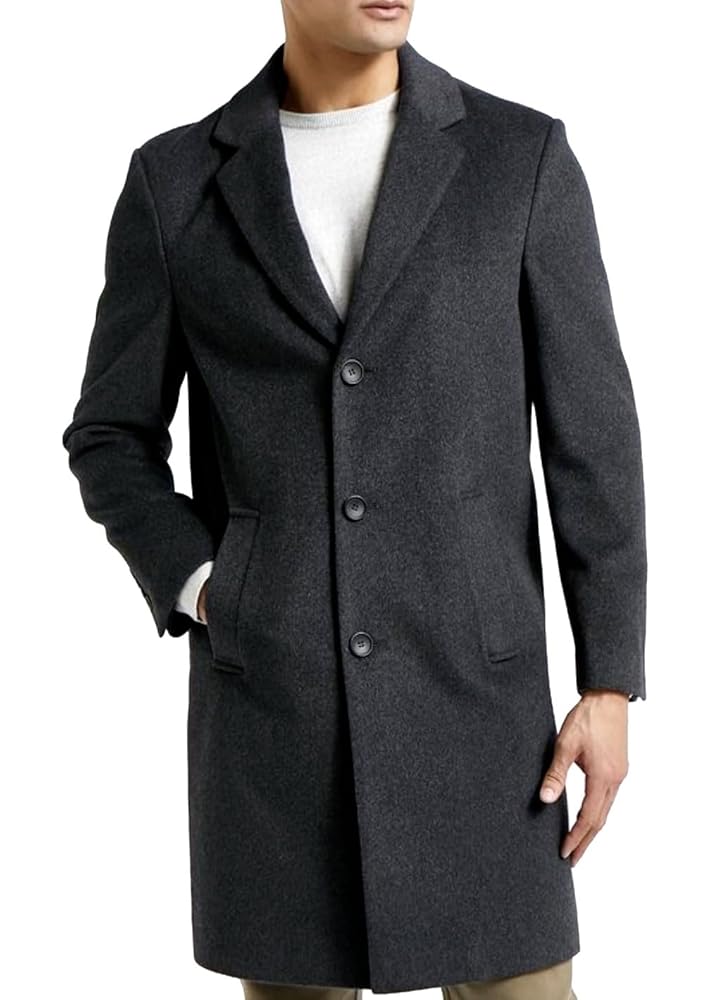 ジャケット・アウター volume wool tailored coat charcoal gray Men's Grey Wool Overcoat Charcoal Covert Coat Formal Casual