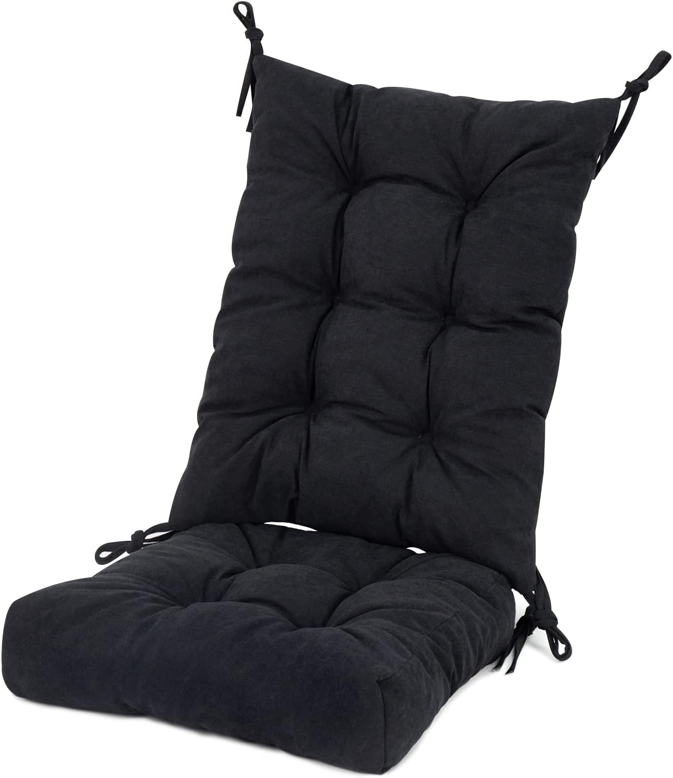 Rocking Chair Cushion Anti-Slip tufting Rocking Chair Cushions Indoor/Outdoor,Removable Set of Upper and Lower Adirondack Chair Cushion,for Nursery/high Back Chair （Tie Fixing） (Black)