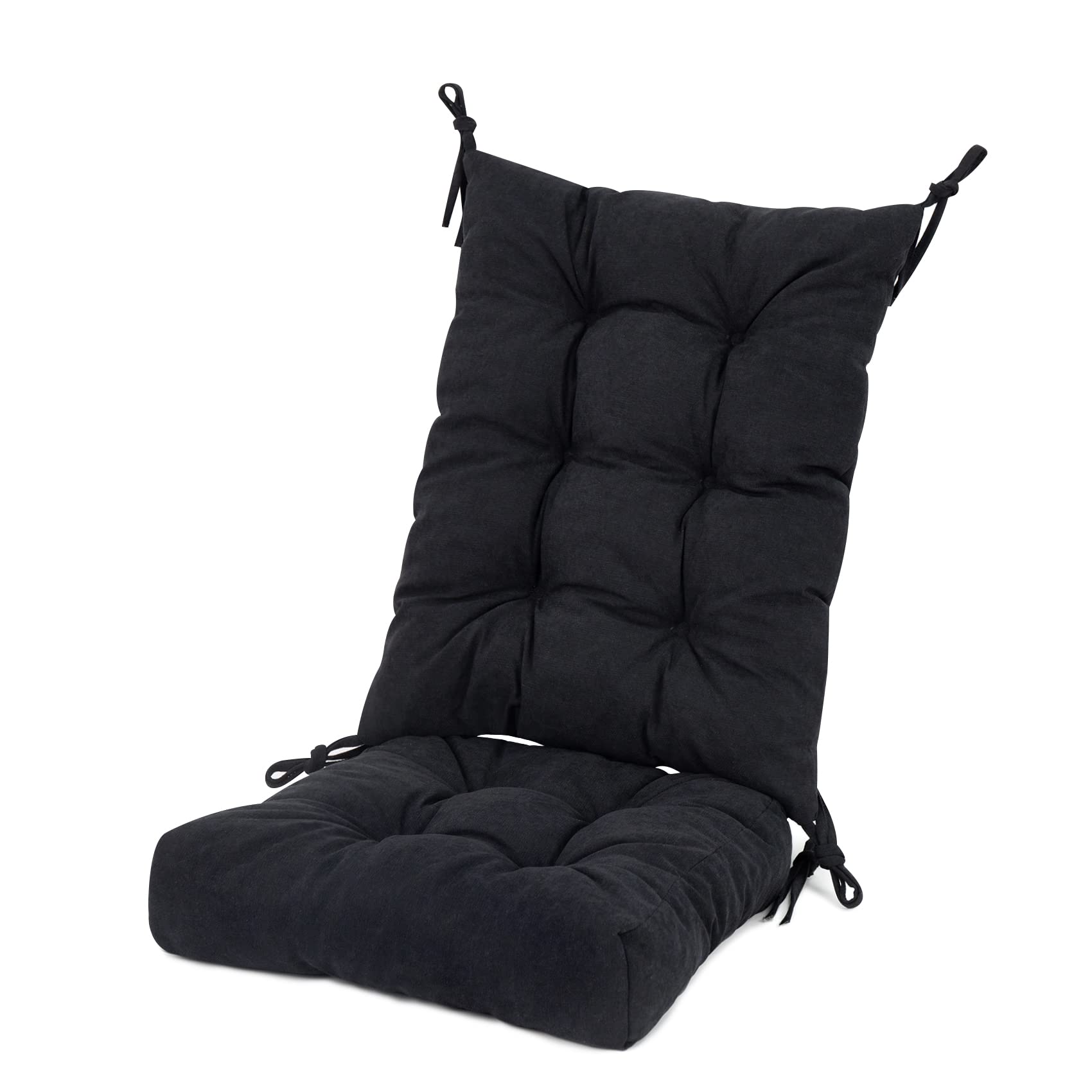Rocking Chair Cushion Anti-Slip tufting Rocking Chair Cushions Indoor/Outdoor,Removable Set of Upper and Lower Adirondack Chair Cushion,for Nursery/high Back Chair （Tie Fixing） (Black)