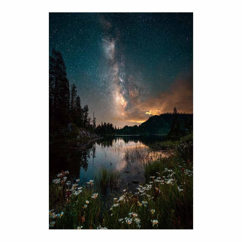 HOQIU Vintage wall art Starry Mountain Lake decorative painting, wall art, for Living Room Bathroom Bedroom Kitchen Decoration.(Multicolor)-80x120cm Unframed