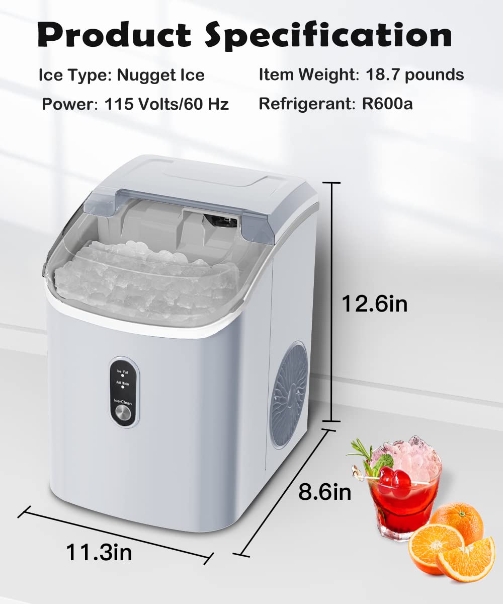 Cowsar Nugget Ice Maker Countertop, Chewable Pebble Ice Machine, Quick Ice Making 34lbs/Day, Self-Cleaning, Portable Ice Maker For Home Kitchen Office Party, Gray on Fridge.com - View 6