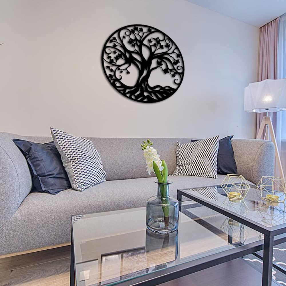 JILIP Art Mural en Métal Arbre de Vie, Décoration Murale Suspendue Noire, Plaque Abstraite d'art de Mur d'arbre, Salon Salle de Bain Chambre Cuisine (Size : 15.8IN/40cm JILIP Art Mural en Métal Arbre de Vie, Décoration Murale Suspendue Noire, Plaque Abstraite d'art de Mur d'arbre, Salon Salle de Bain Chambre Cuisine (Size : 15.8IN/40cm