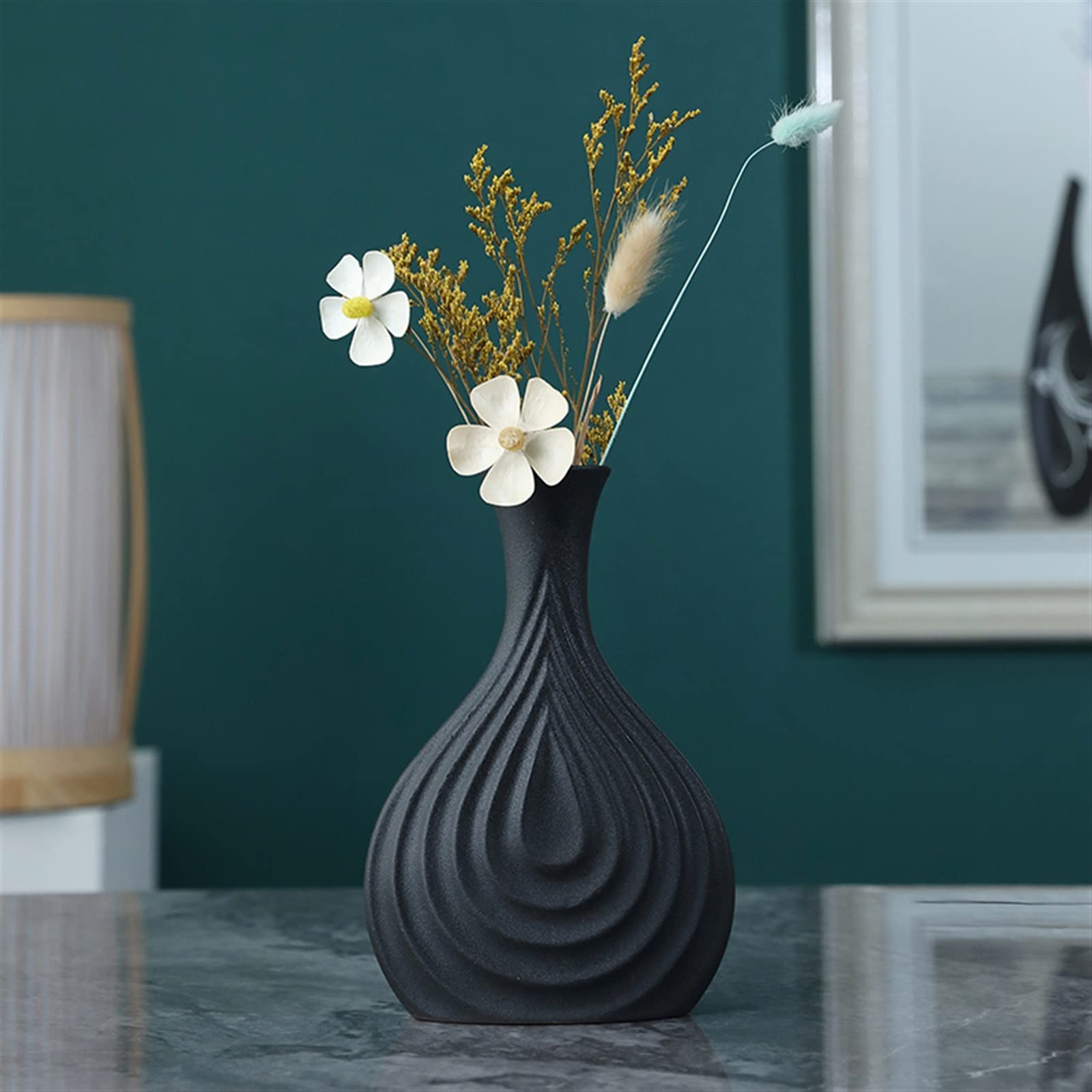 Jarrón Jarrón de cerámica Negro Nórdico, diseño Simple y Creativo Porcelana Mate, decoración Hecha a Mano, Adorno for Sala Estar Florero(Medio)