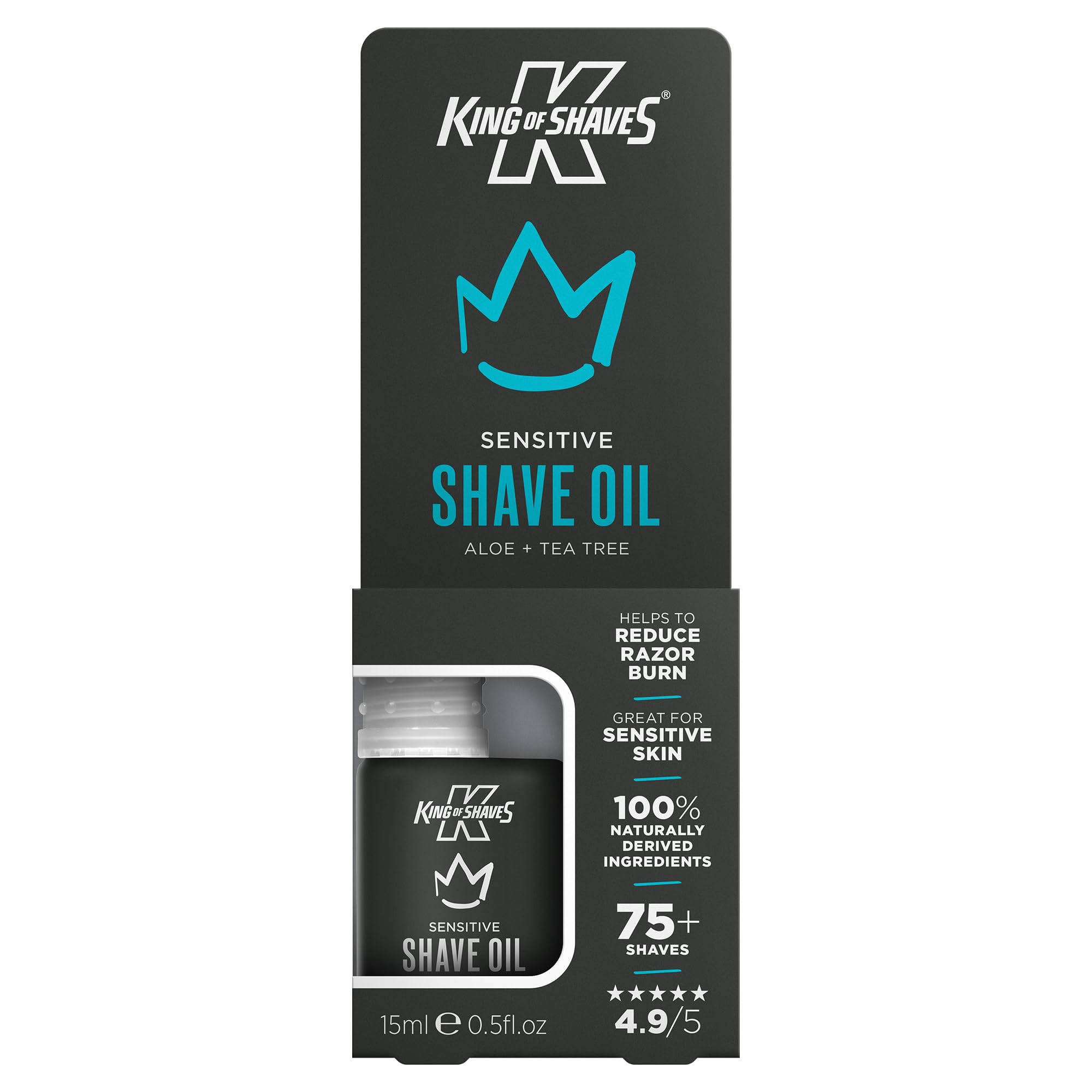 King of Shaves Sensitive Shave Oil Aloe Vera Tea Tree Travel 15ml | Clear No Foam Shaving Oil for Precision Shaving. Helps Reduce Razor Burn and Rash. Vegan Travel Size.
