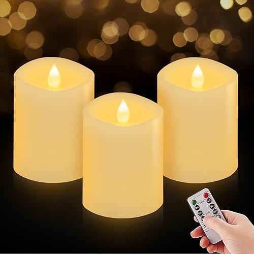 Miniatura 29 de Juego de 2 velas parpadeantes sin llama de 3 x 3 pulgadas, 2 pilas AA de duración de 600 horas, velas parpadeantes con temporizador, velas sin llama