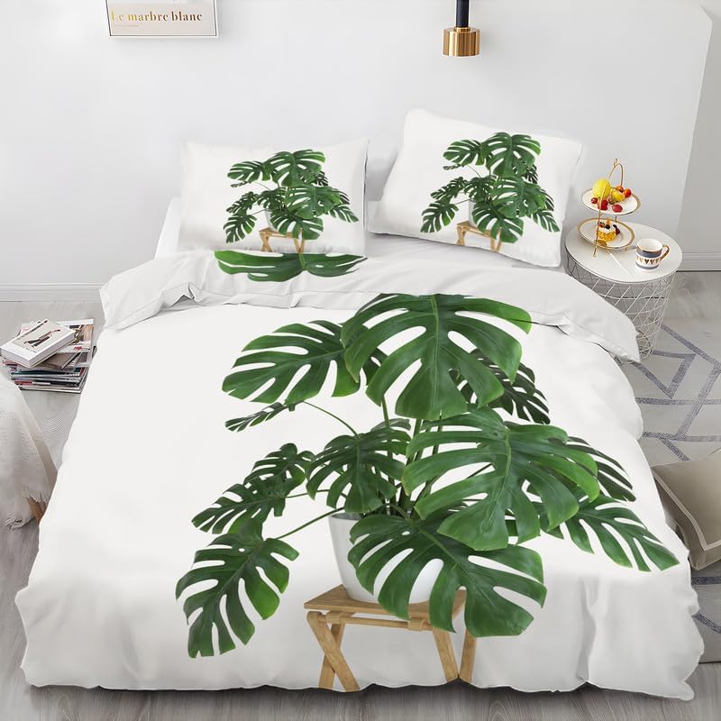 Miniatura 1 de Juego de funda de edredón con estampado de plantas en maceta blanca, funda de edredón de microfibra suave y 2 fundas de almohada de 20 x 26