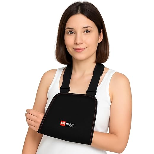 BESAFE Forever Half Arm Sling Pouch Belt, Arm Brace Immobilizer for Left/Right Hand Fracture, Sprain, Dislocation, and Pain Relief (Free Size, Black)