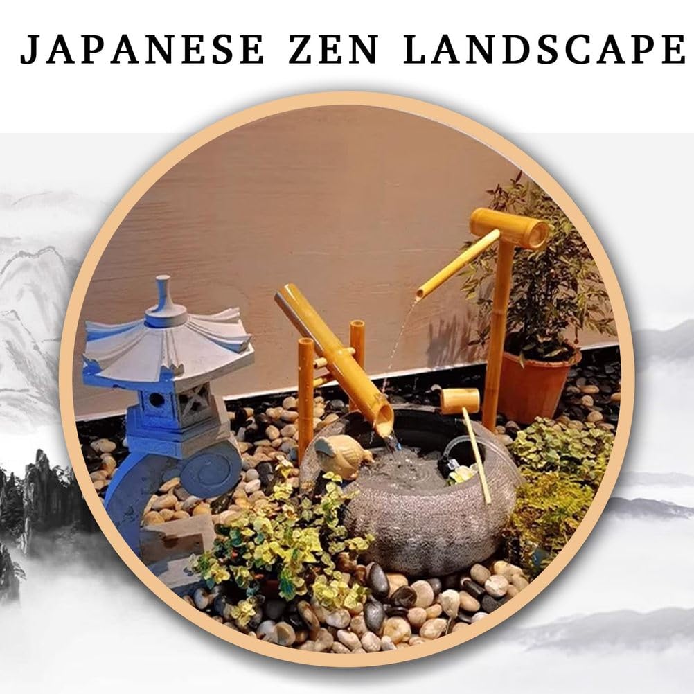 Fontana Solare Fai da Te, Fontana Zen Feng Shui con zattera di bambù e mestoli di bambù, Fontana con Pompa per terrazza