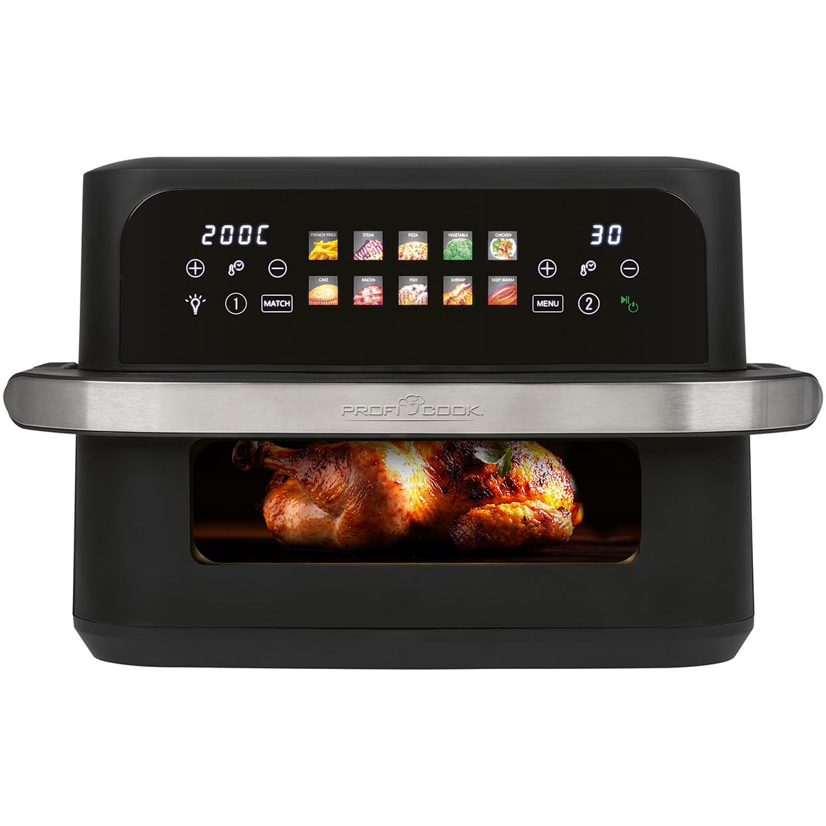 Freidora de aire caliente ProfiCook® XXL | 10 litros | Sin aceite ni grasa | Pantalla táctil | Freidora de aire caliente de 2400 W | 2 compartimentos | 10 programas | 80-200 °C | PC FR 1313 H