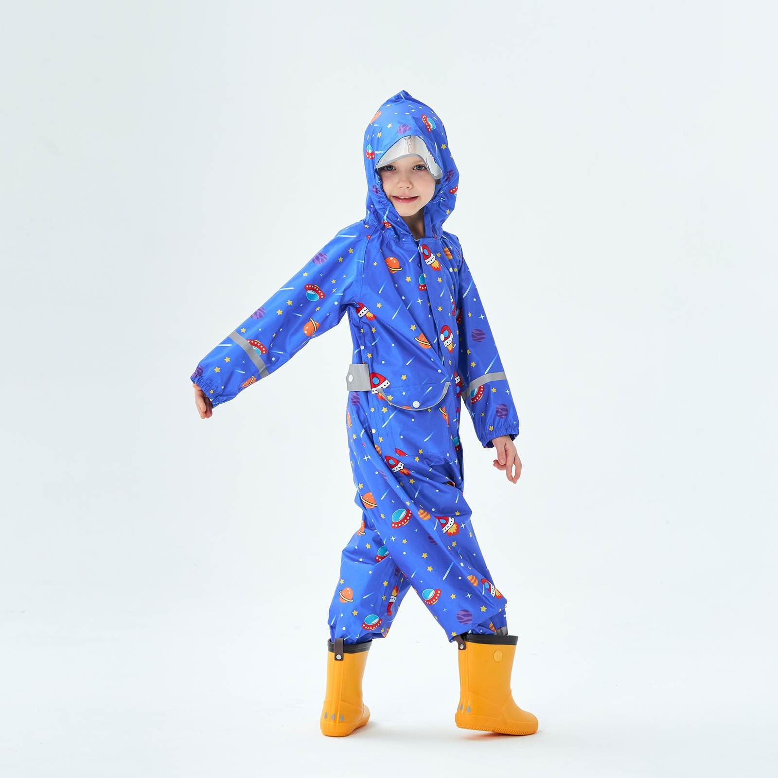 Generico Giacca Da Pioggia Bambino,Poncho Antipioggia Per Bambini Con Inserti Riflettenti Ideale Per Il Gioco All'Aperto Di Bambini E Bambine