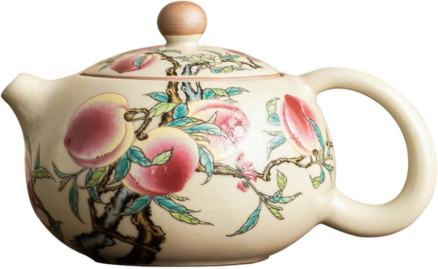 210Ml/7oz Ru Kiln Pastel Nine Peach Xishi Teapot, Chinese-style household anti-scalding ceramic tea set - Xishi teapot + teapot set [simple package]