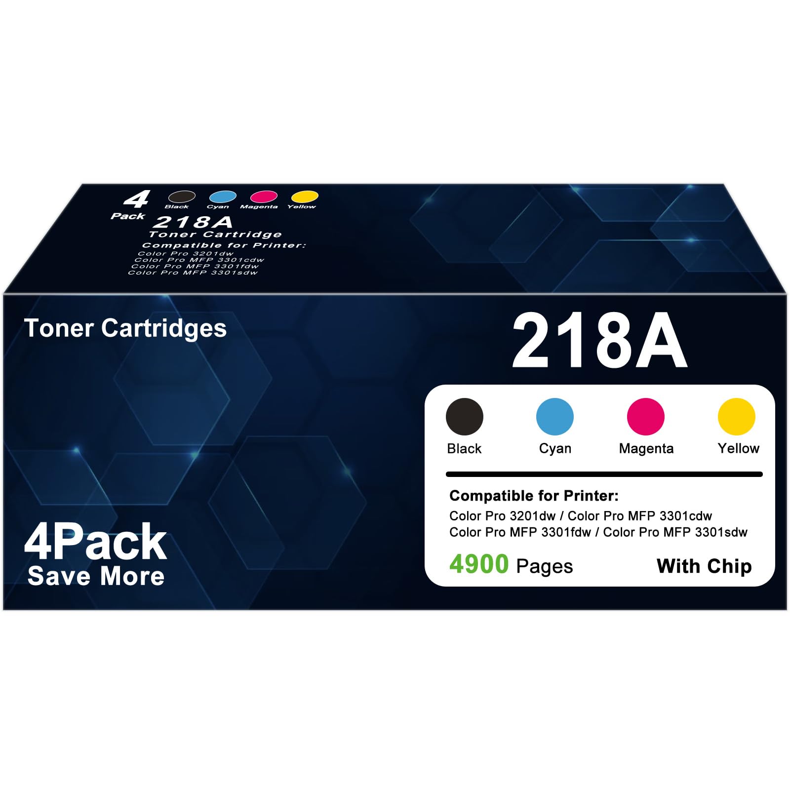 Photo 1 of 218A 218X Toner Cartridges Replacement Compatible for HP 218A 218X Toner W2180A W2180X 218 Works for MFP 3301fdw 3301sdw 3301cdw Color Pro 3201dw Printer Black Cyan Magenta Yellow with Chip (4Pack)
