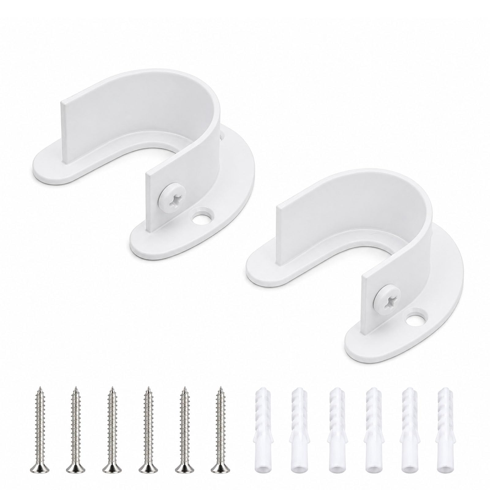 Fortunix 2 Pack Wardrobe Rail Brackets, 19 mm Stainless Steel Curtain rail Pole Bracket White, Clothes Rails and Fittings, Heavy Duty Closet Wall Mounted Holders for Kitchen Bathroom Wardrobe Windows