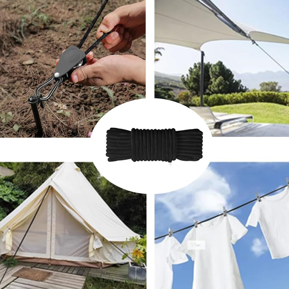 Corda per bandiere in nylon, 20 m, per casa, esterni, accessori (bianco), resistente alle intemperie, con 4 moschettoni, per ganci, barche a vela, giardino, campeggio