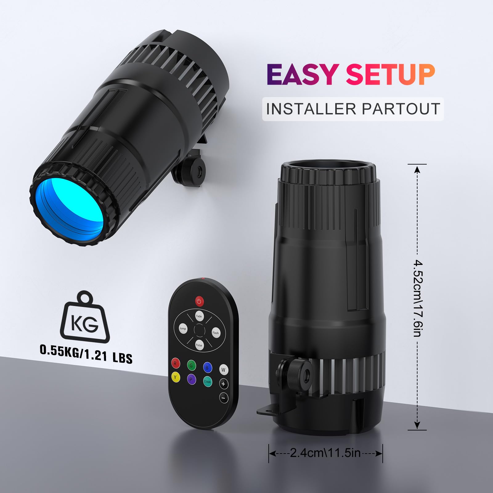 2PCS Projecteur Boule a Facette 30W Pin Spot LED Éclairage de Scène RGBW Projecteur avec Télécommande 4 modes Boule Miroir pour Bars Fêtes Halls