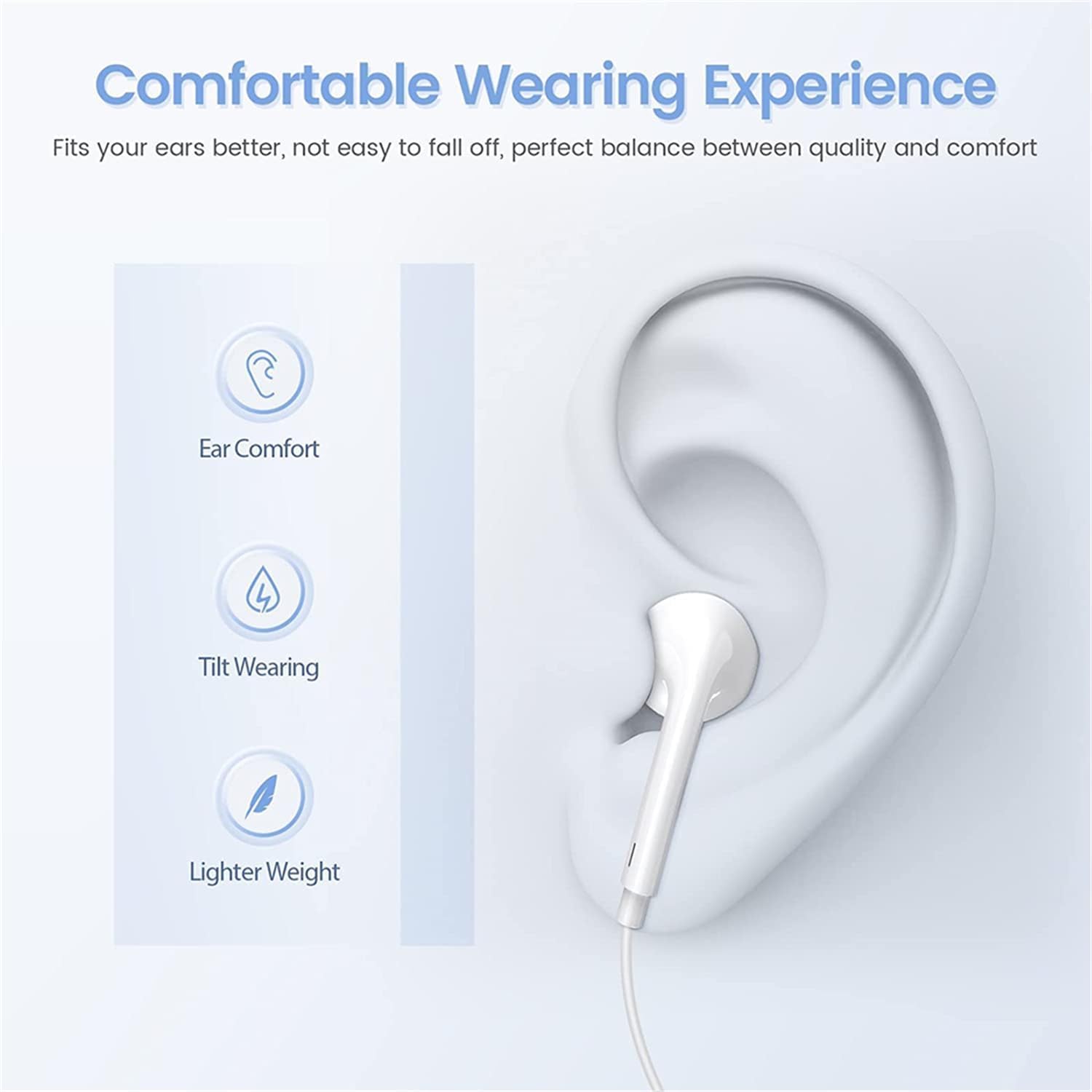 USB C Headphones Earbuds for iPhone 17/16/15, Type C Earbuds Wired Earphones (Microphone & Remote Control) Noise Cancelling for iPhone 15 Pro Max, lPad Pro, Galaxy S23/S22/S21/S20 (White.) - 5